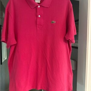 Lacoste Men's Bright Pink Pique Polo with Green Crocodile Logo